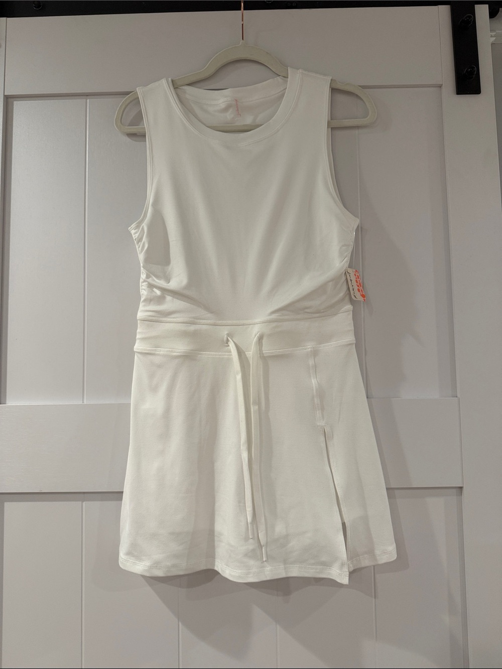 Girls' Cream Sleeveless Knit Dress with Waist Tie